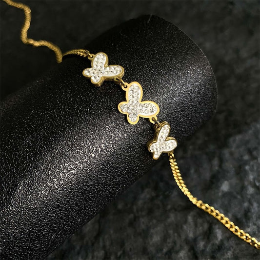 Luxury Black and White Cubic Zirconia Butterfly Titanium Steel Plated Necklace for Women