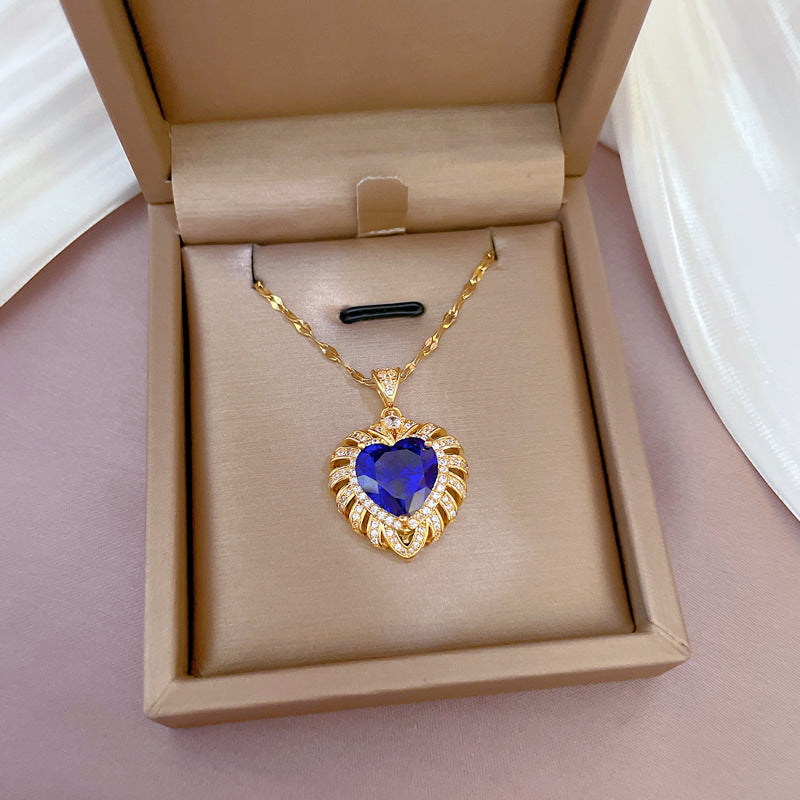 Minimalist Heart-Shaped Titanium Steel Necklace with Micro-Paved Zirconia, Gold-Plated Copper Pendant, Dainty Ins Style