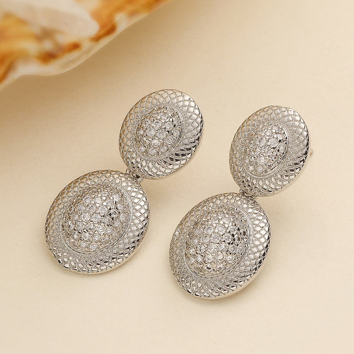Vintage Geometric Earrings for Women Made of Brass with 18K Gold Plating and Micro-Paved Zirconia, Minimalist Luxury Design