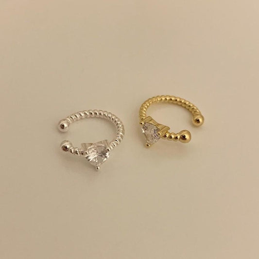 Orecchini a clip in argento sterling 925 a forma di cuore minimalista con zirconia a micro-pavé