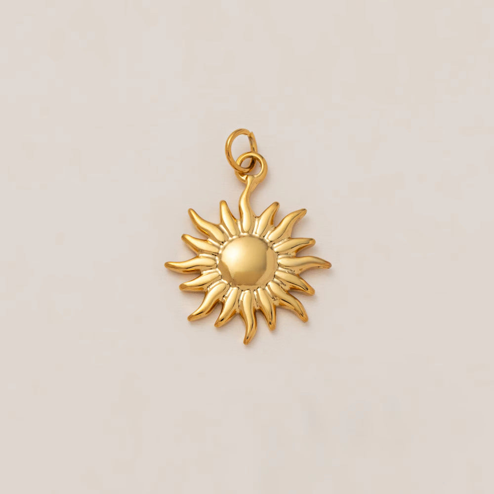 Vintage 18K Gold Plated Stainless Steel Sun Rainbow Charm Bar PVD