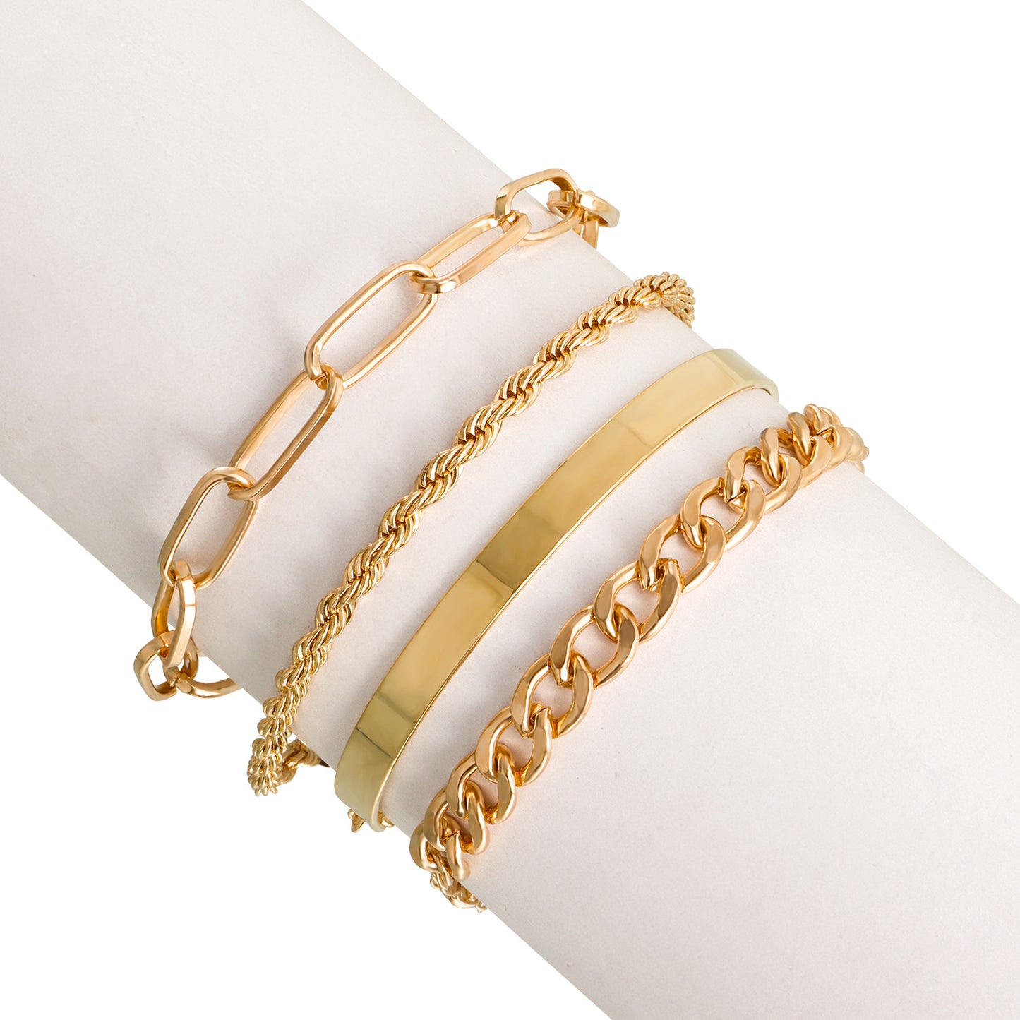 Punk Geometric Alloy Bracelet Set with Plating Finish for Women Vintage-Inspired Stackable Hand Jewelry