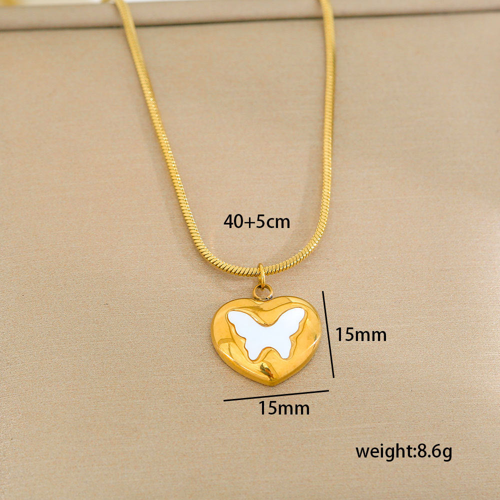 Collar minimalista de acero de titanio con forma de corazón, chapado en oro, perla y cadena ajustable para mujer