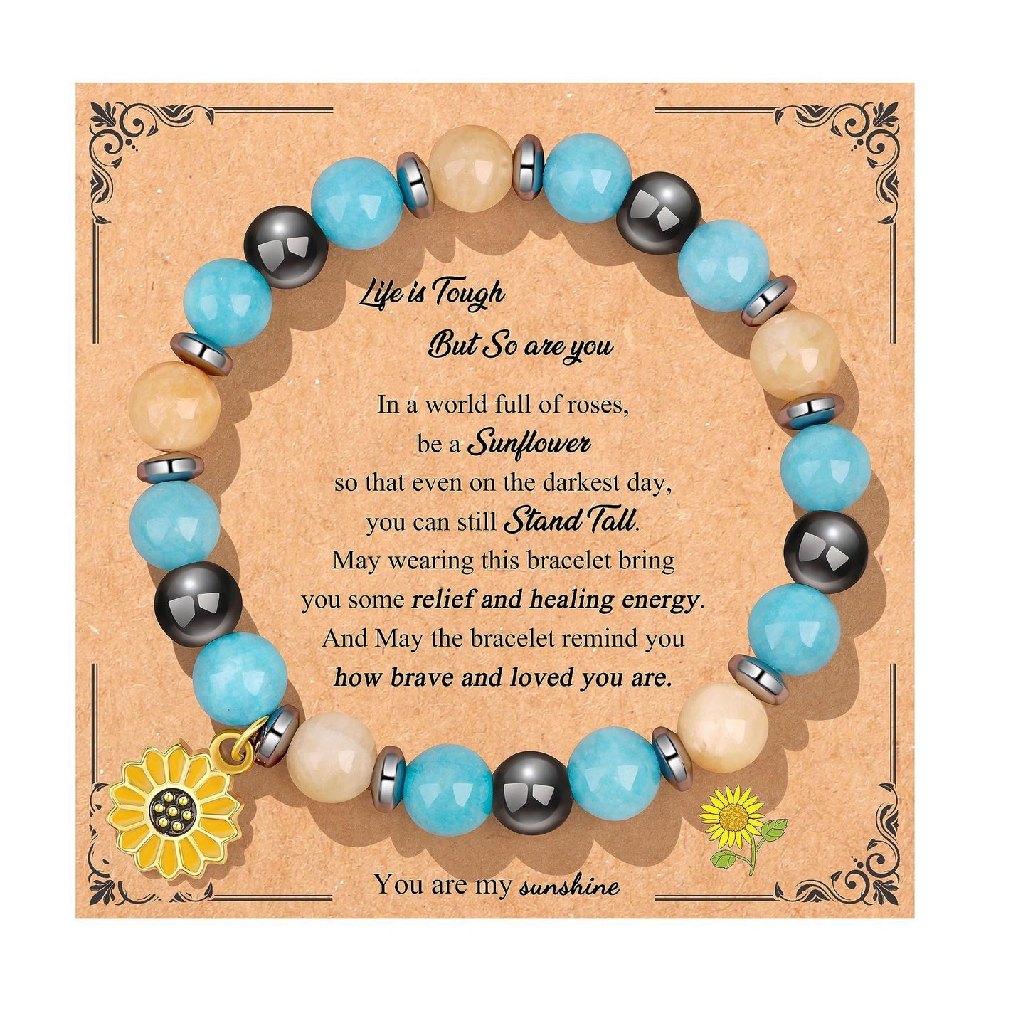 Sweet Floral Sunflower Gemstone Charm Bracelet for Women