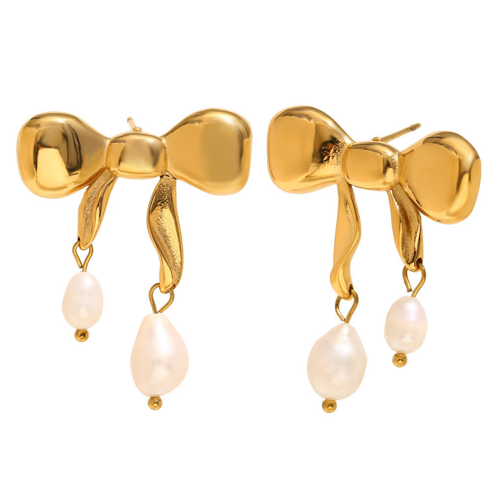 Orecchini da donna alla moda in acciaio inossidabile a forma di farfalla con placcatura in oro 18 carati e perle