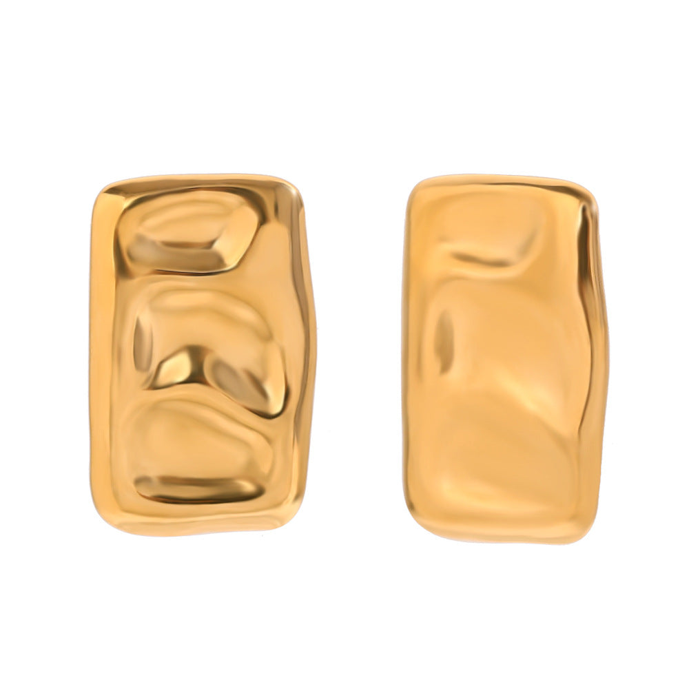 Orecchini in Acciaio Inossidabile Geometrici e alla Moda con Placcatura in Oro 18K, Design a Palette Rettangolare Irregolare
