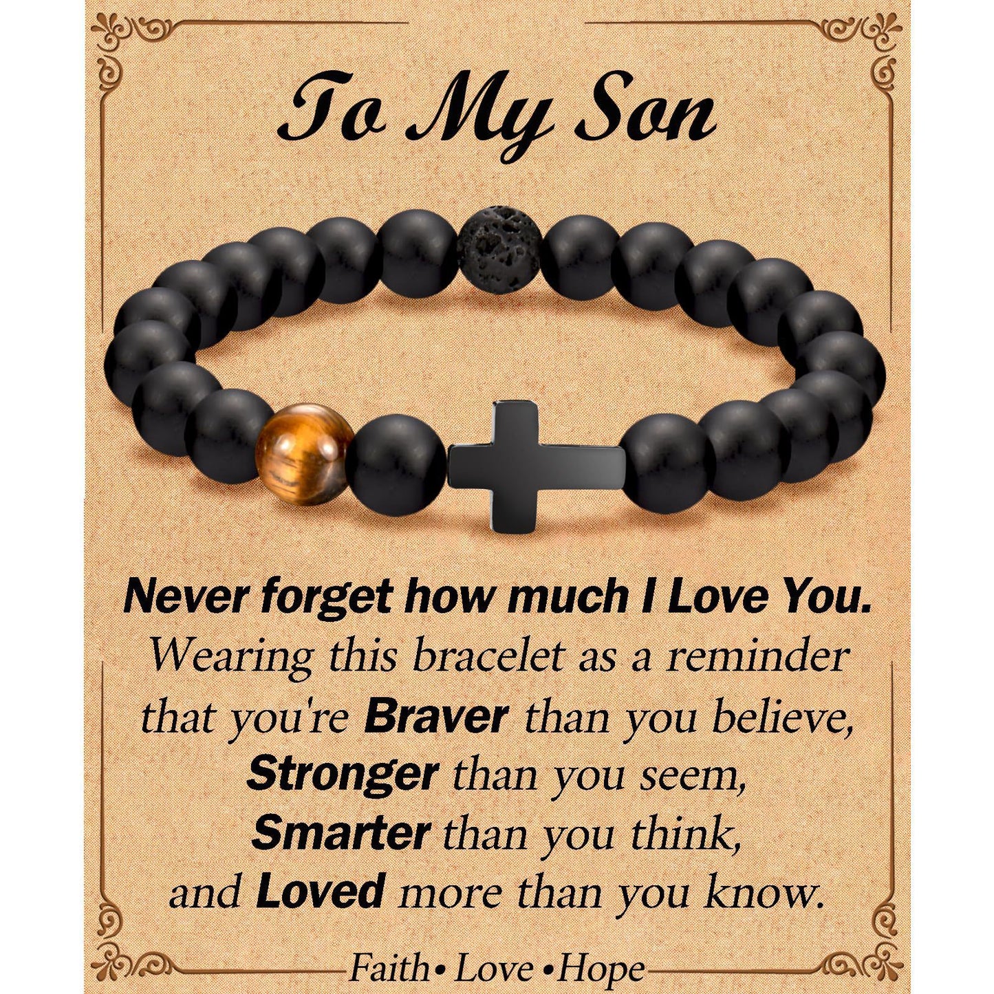 Natural Tiger Eye Stone Cross Bracelet Unisex Geometric Round Beads Handmade Business Style