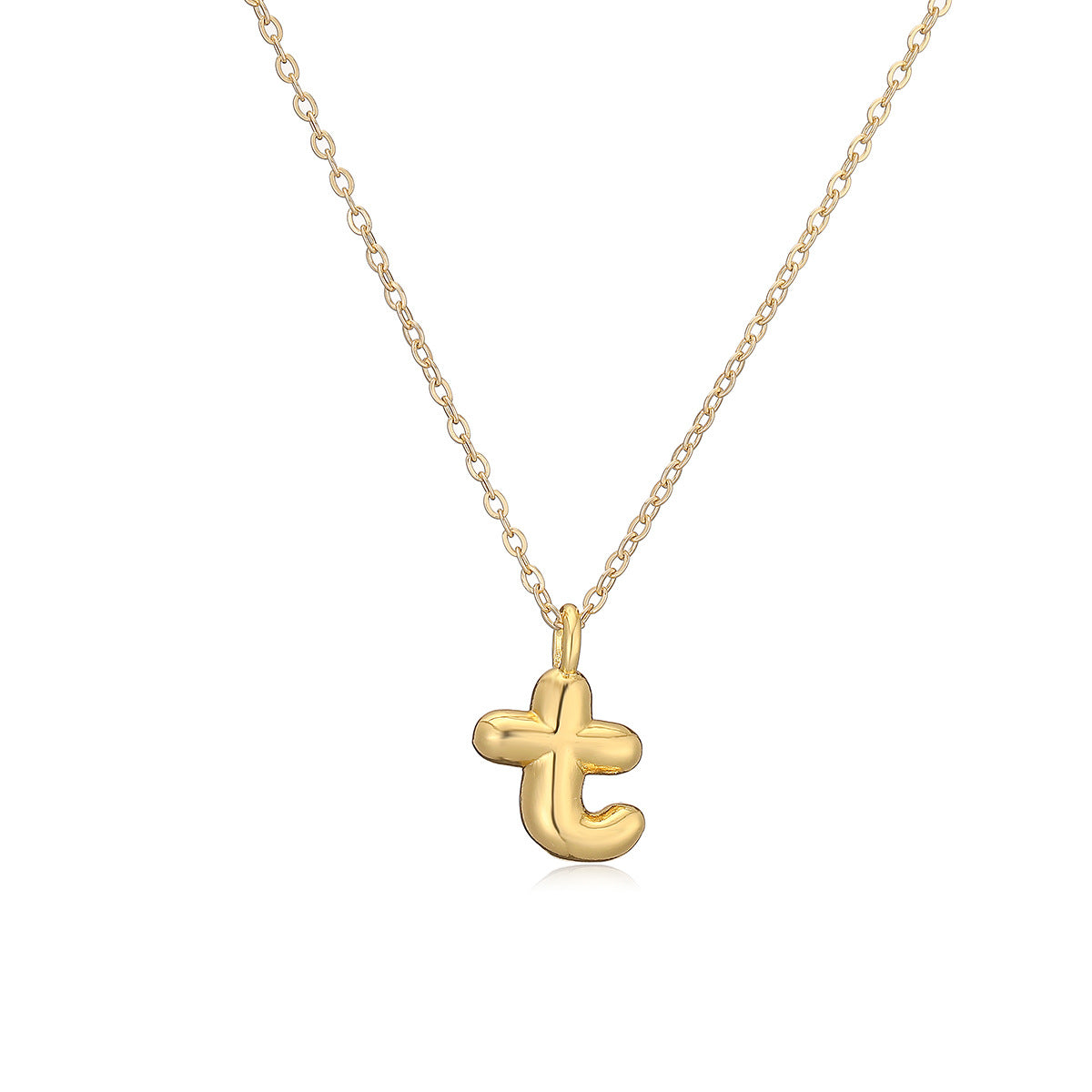 Minimalist Letter-Shaped Copper Pendant Necklace with Real Gold Plating for Women