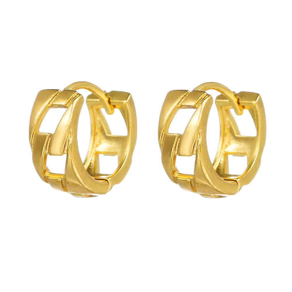 Hollow Floral Geometric Round Brass Plated Earrings for Women