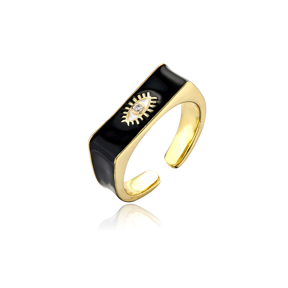 Gold Drip Oil Geometric Brass Ring with Micro-inlaid Cubic Zirconia for Women