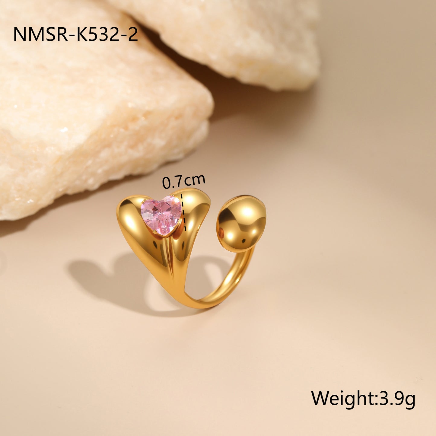 Anello Minimalista Geometrico in Acciaio Inossidabile con Placcatura in Oro 18K e Zirconia Rosa da Donna