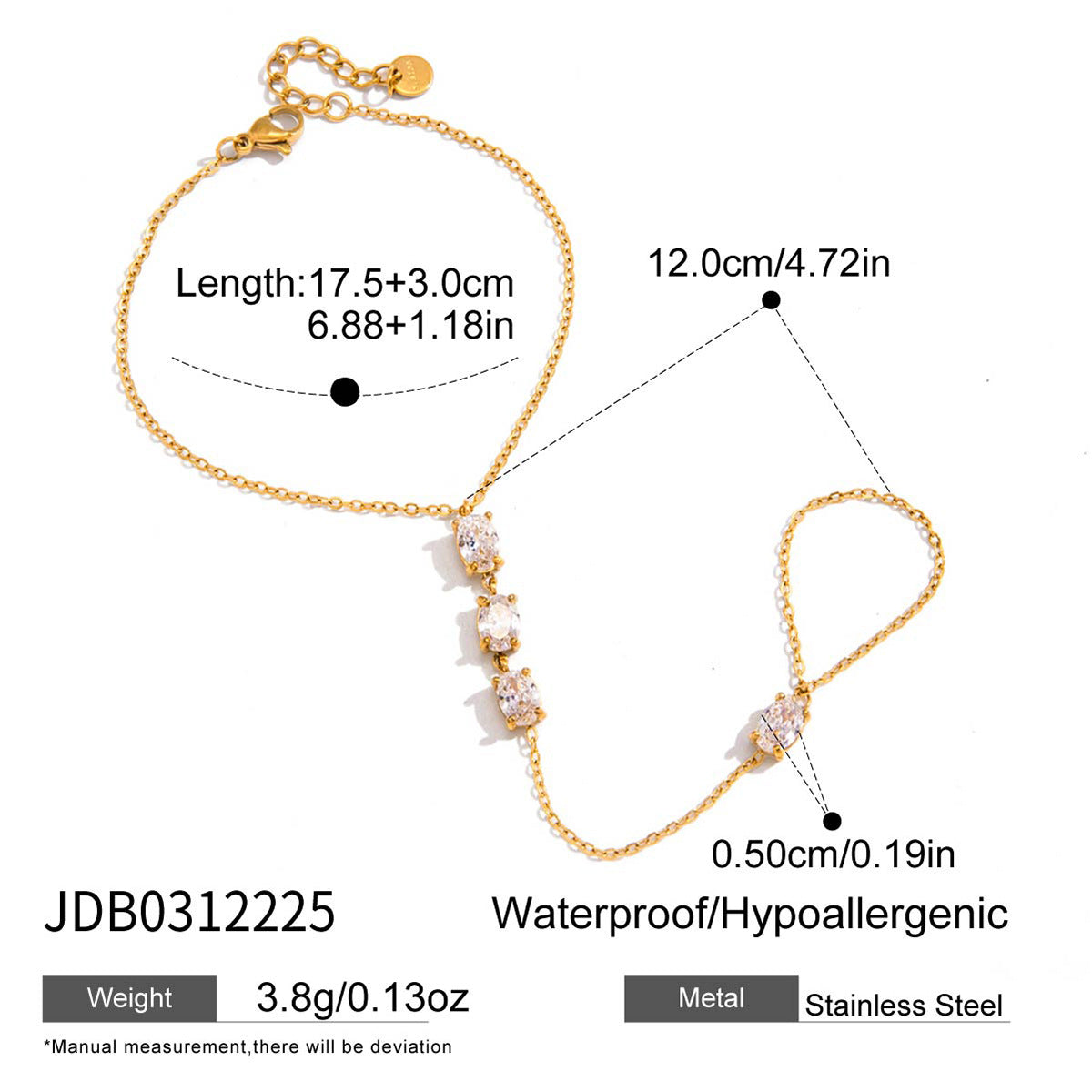 Elegant Geometric Stainless Steel Ring Bracelet Set with Cubic Zirconia for Women