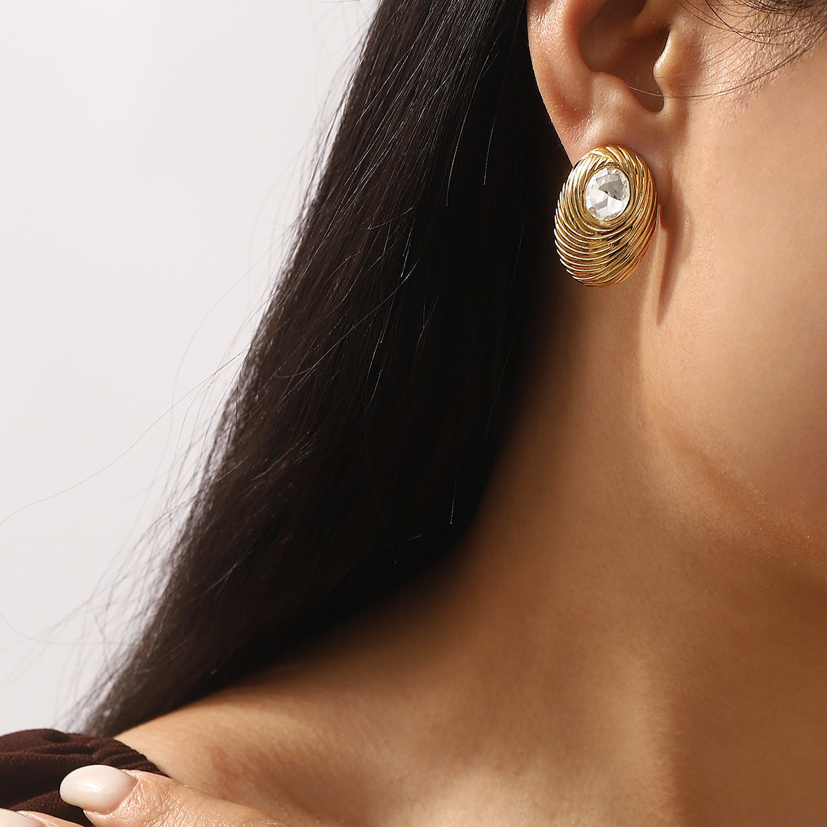 Orecchini vintage geometrici in acciaio inossidabile con placcatura in oro 14K e intarsio di strass