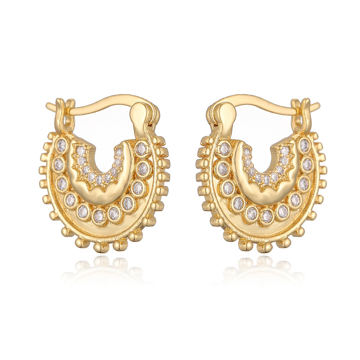 Orecchini Geometrici Minimalisti da Donna in Ottone con Placcatura in Oro 18K e Intarsio in Zirconi