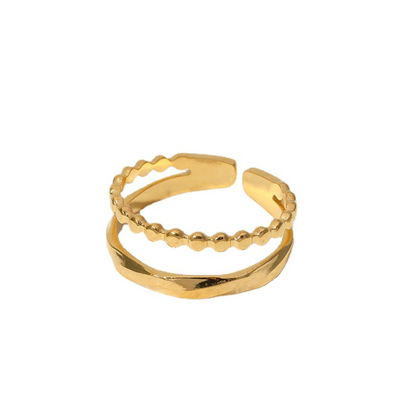 Anello Minimalista a Romboidale in Acciaio al Titanio con Finitura Placcata per Donne, Fascia Aperta Regolabile di Tendenza