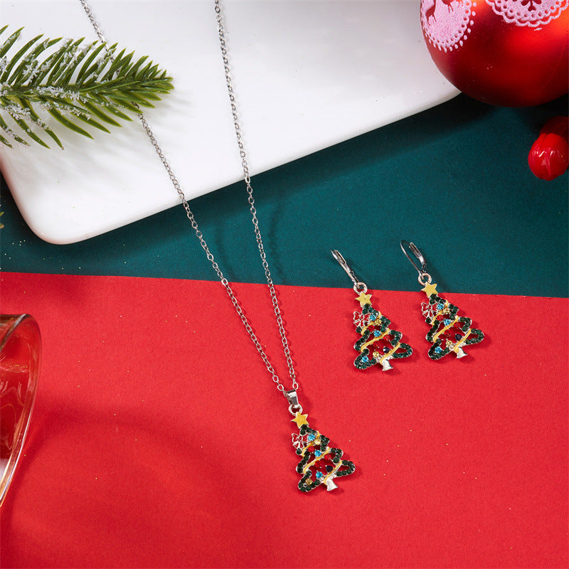 Set de Collar con Colgante de Árbol Temático Navideño con Construcción de Aleación de Zinc y Acabado Electrochapado para Uso Unisex en Días Festivos