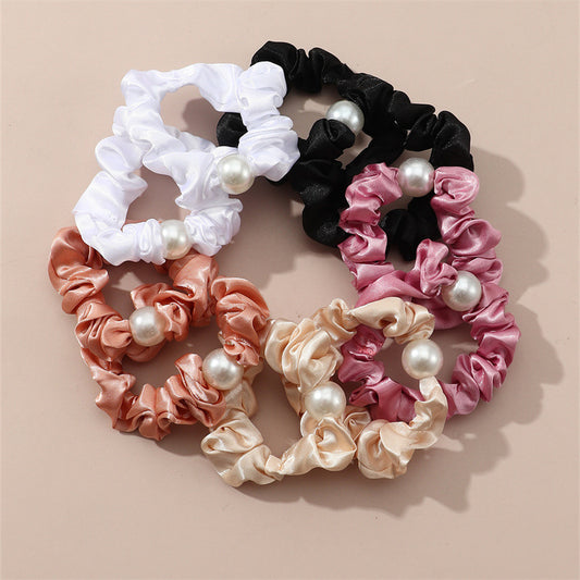 Set di elastici per capelli in raso per bambini minimalisti con perle, alta elasticità e colori solidi