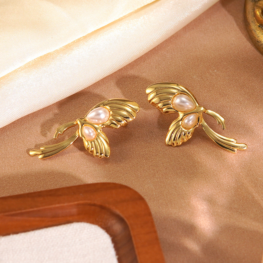 Vintage Butterfly Pearl Stamping Stainless Steel Tassel Earrings for Women