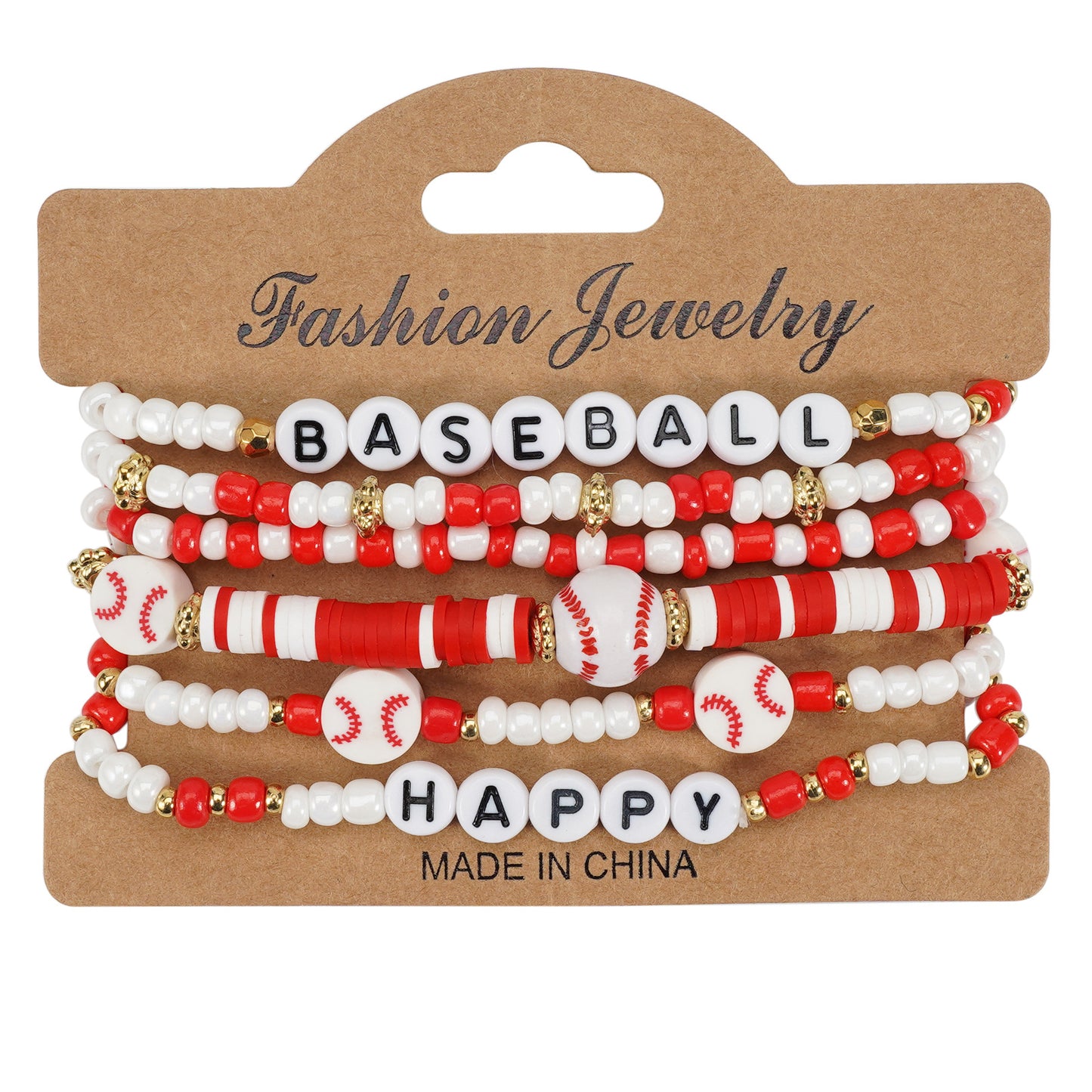 Bracciale elastico con perline, motivo palla sportiva, in vetro, rotondo, unisex
