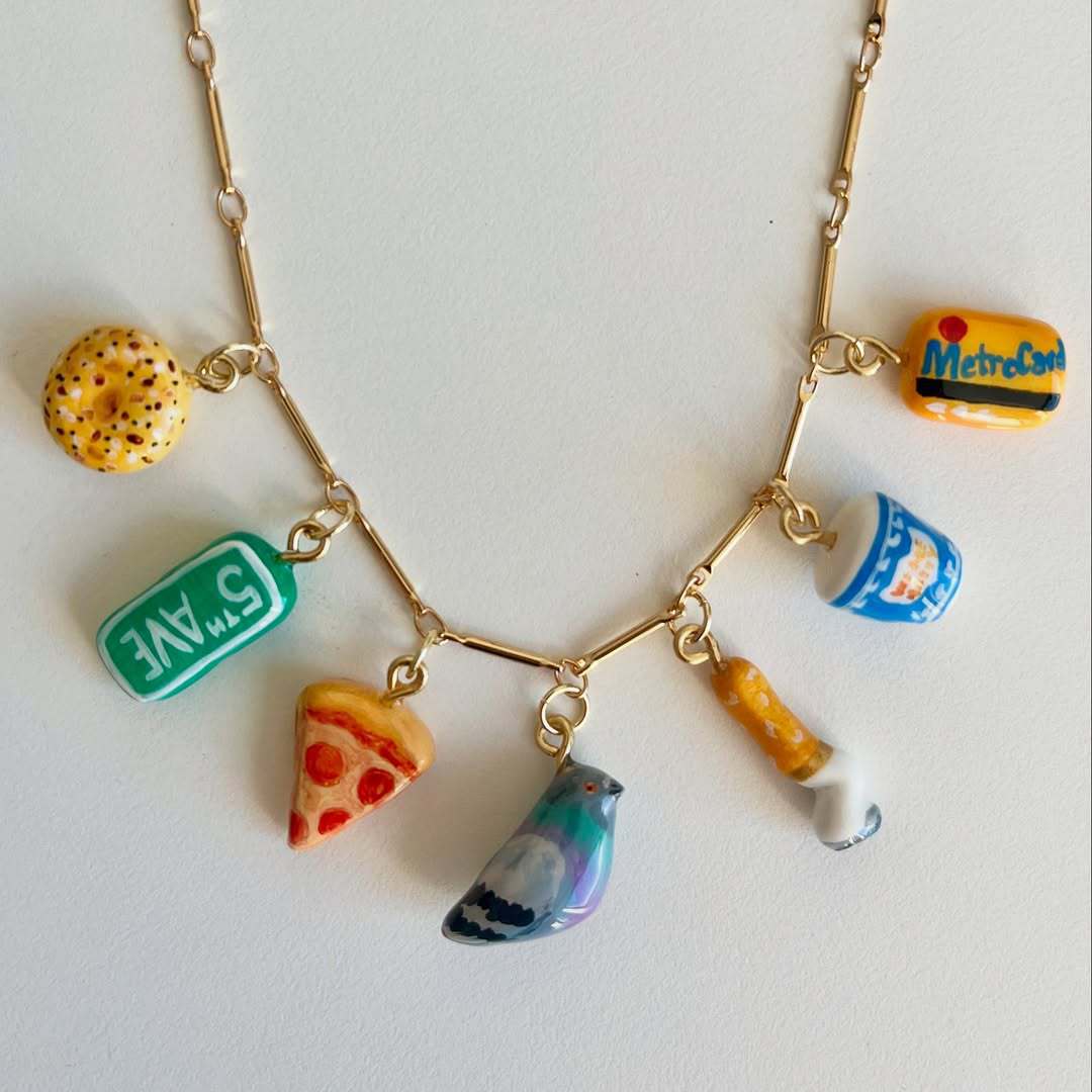 Sweet Geometric Brass Plated Food Series Charm Bar Necklace with Corn Chain