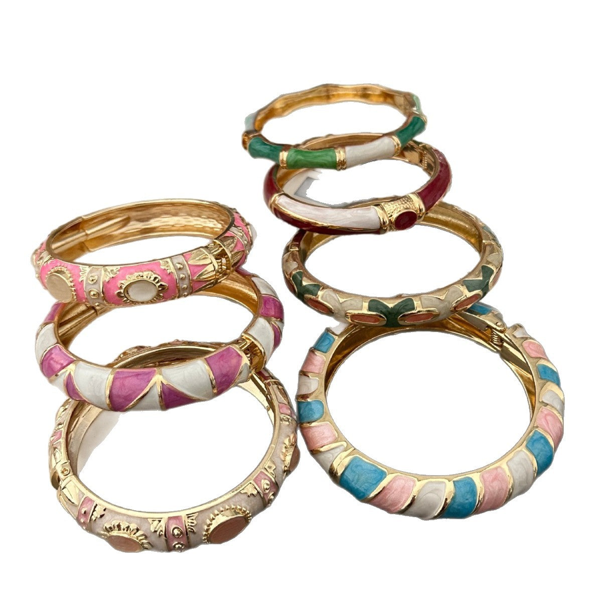 Colorful Geometric Checkered Drip Oil Plated Alloy Open Cuff Bracelet