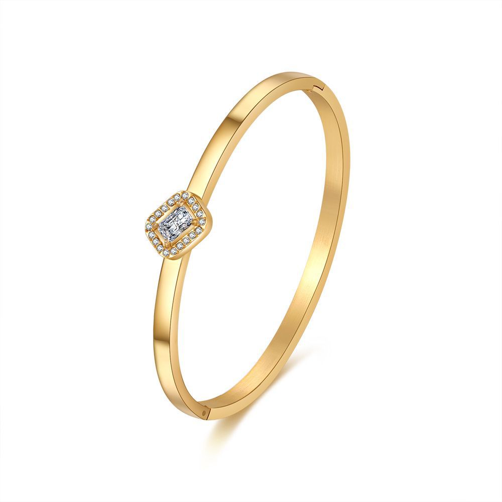 Minimalist Round Geometric Cubic Zirconia Plated Stainless Steel Bracelet for Women