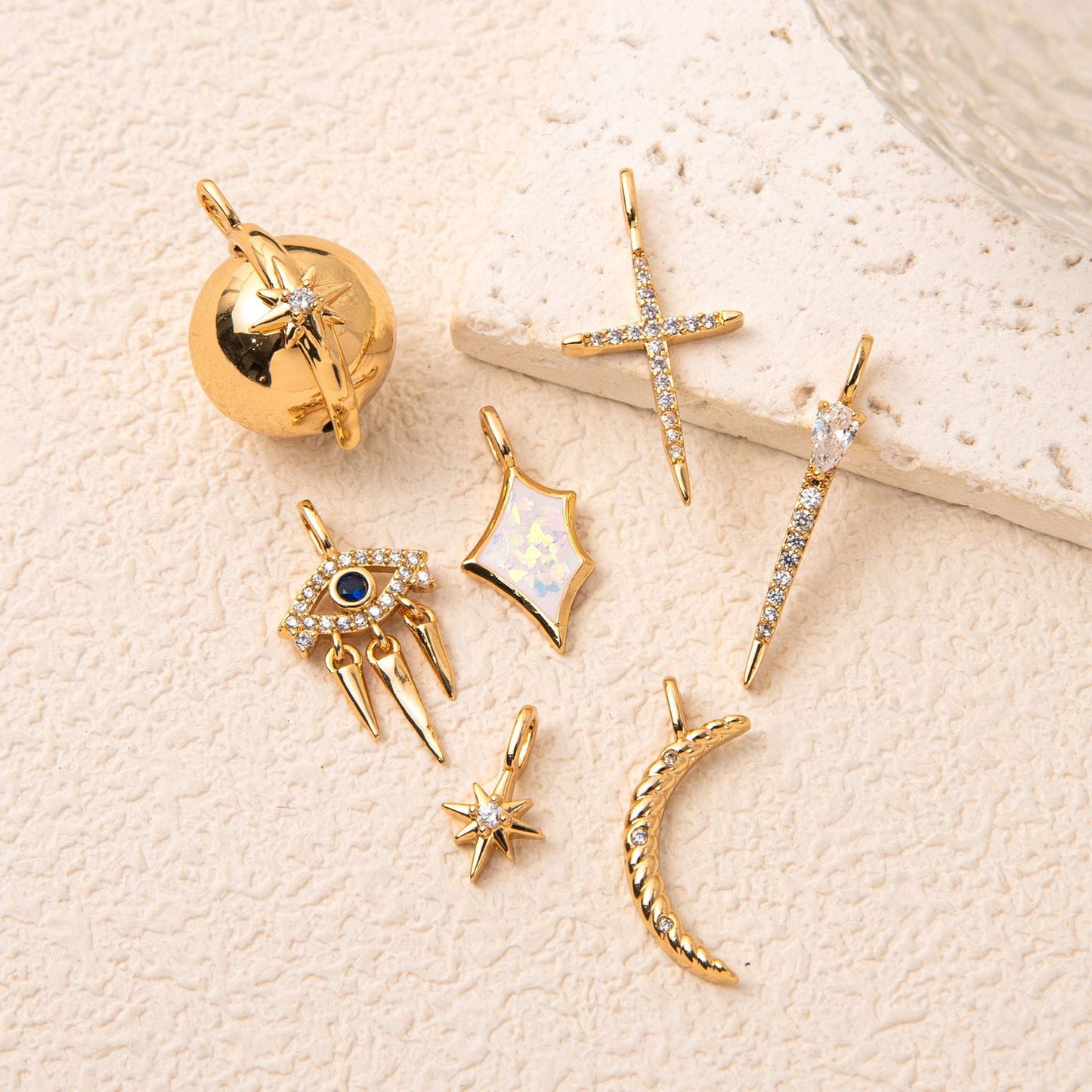 Minimalist Brass Cross Pendant with Cubic Zirconia Plating Charm Bar