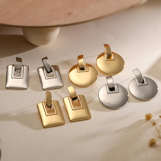 Orecchini in rame geometrici con placcatura in oro vero da donna, orecchini in metallo di tendenza di ispirazione vintage dal design irregolare