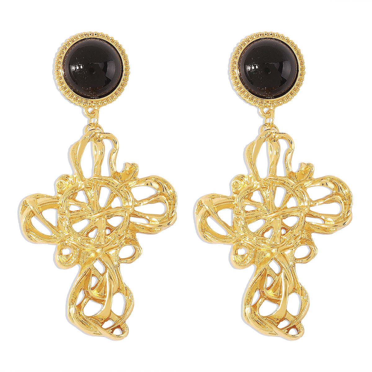 Pendientes de Cruz Irregular de Inspiración Vintage para Mujer con Base de Aleación e Incrustaciones de Perlas, Acabado Galvanizado