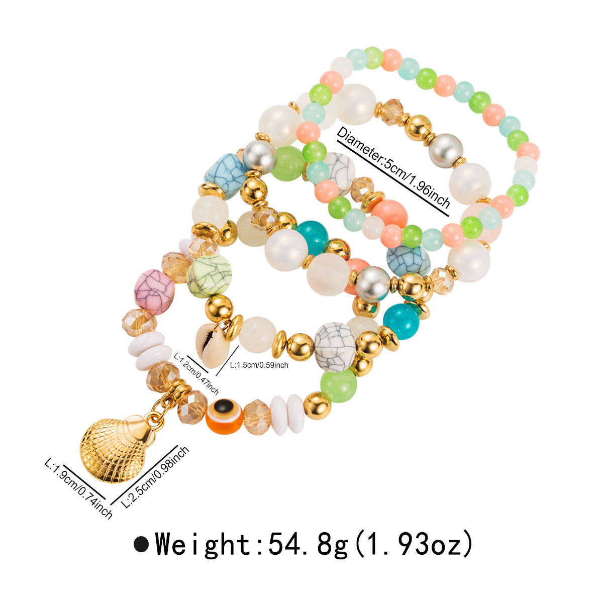 Set di bracciali da donna in stile bohémien con conchiglie e perline geometriche, gioielli per vacanze estive al mare