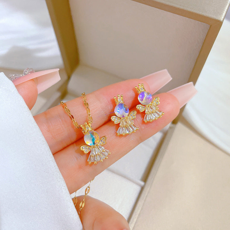 Parure di Orecchini e Collana in Rame Placcato con Zirconi Geometrici di Lusso