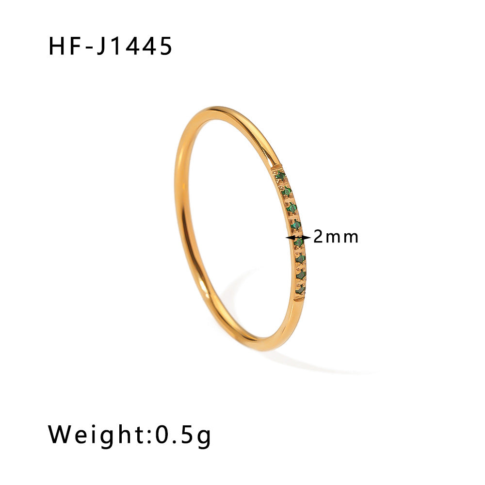 Anello geometrico in acciaio inossidabile con intarsio in zircone e placcatura in oro 18 carati da donna — Gioielli di moda ipoallergenici