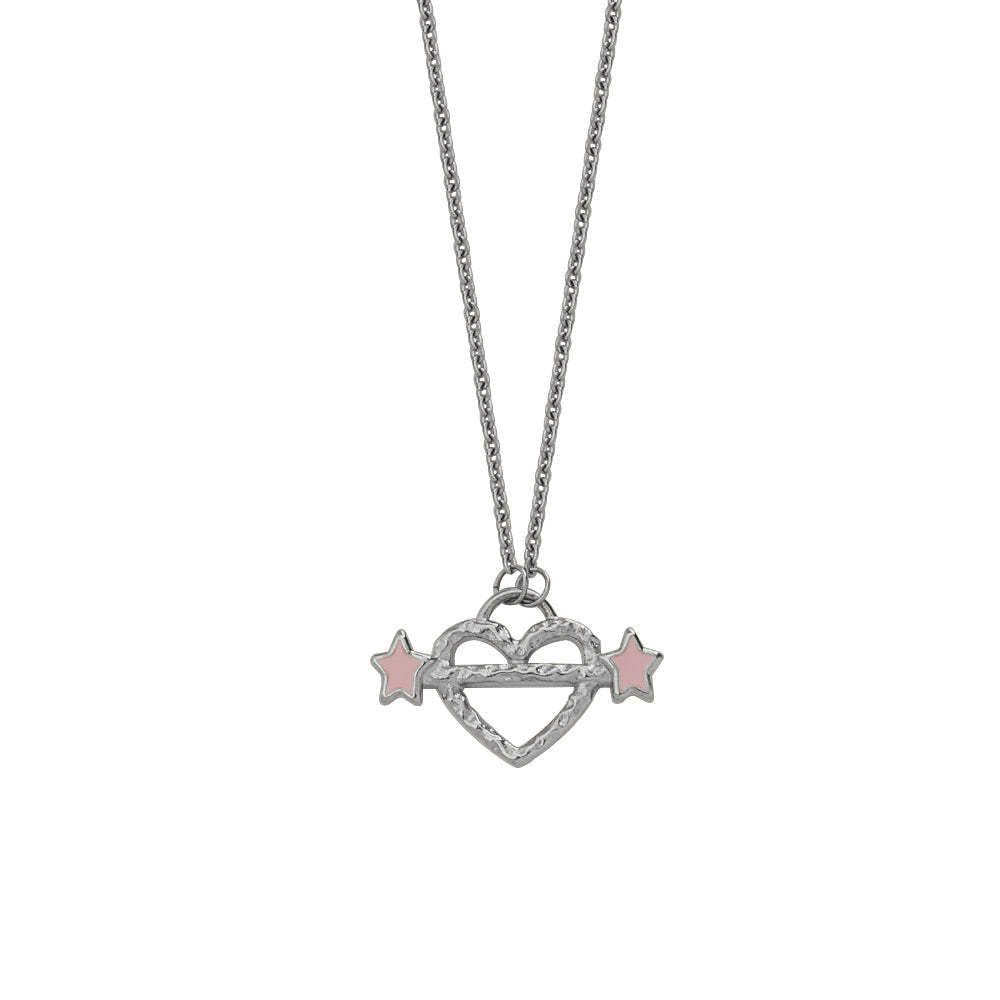 Vintage 18K Gold Plated Stainless Steel Heart Geometric Charm Bar PVD Unisex