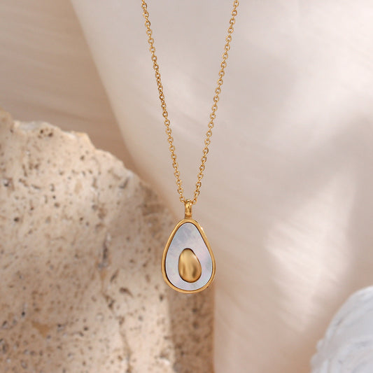 Minimalist Geometric Avocado and Seashell Pendant Necklace in Stainless Steel with Plated Finish for Women