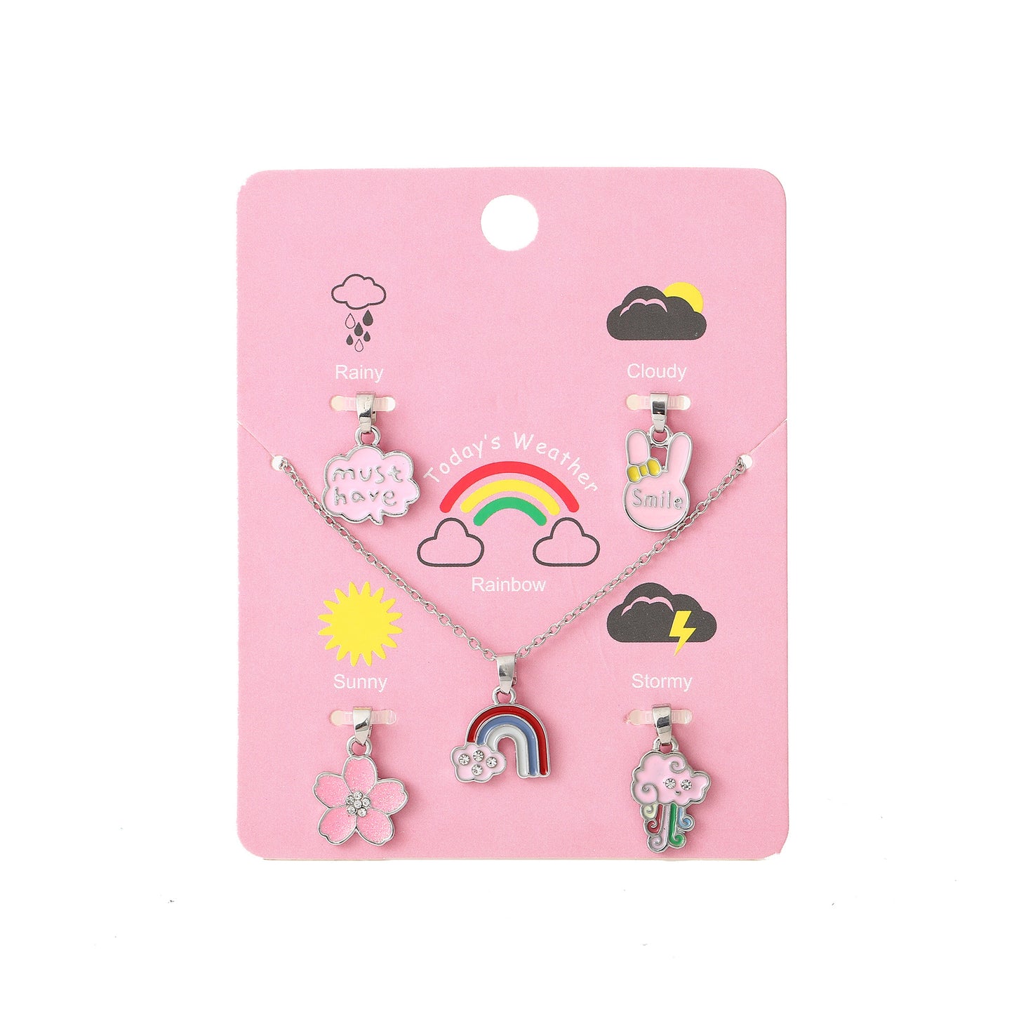 Cartoon Unicorn Pendant Necklace Set for Girls with Ice Cream Cake and Rainbow Design, Enamel Alloy Choker Chain for Kids Ages 3-10