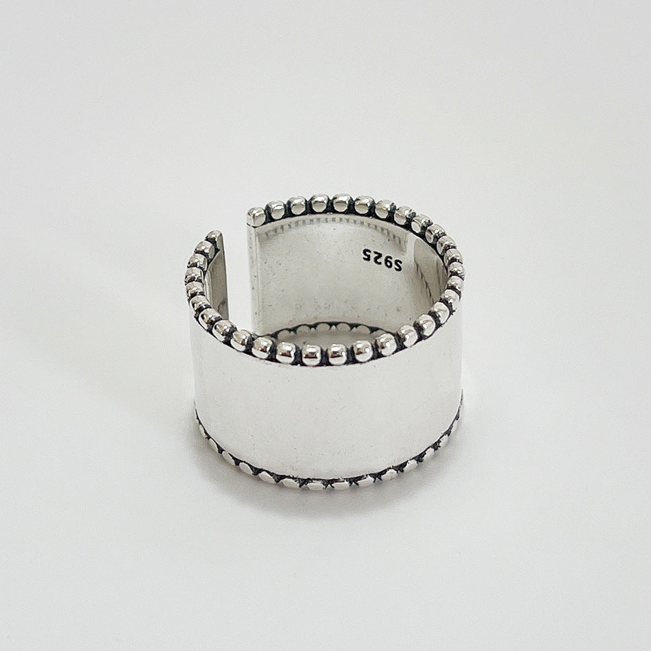 Anillo de plata de ley 925 vintage con incrustaciones geométricas de corazón y diseño de lunares para mujer