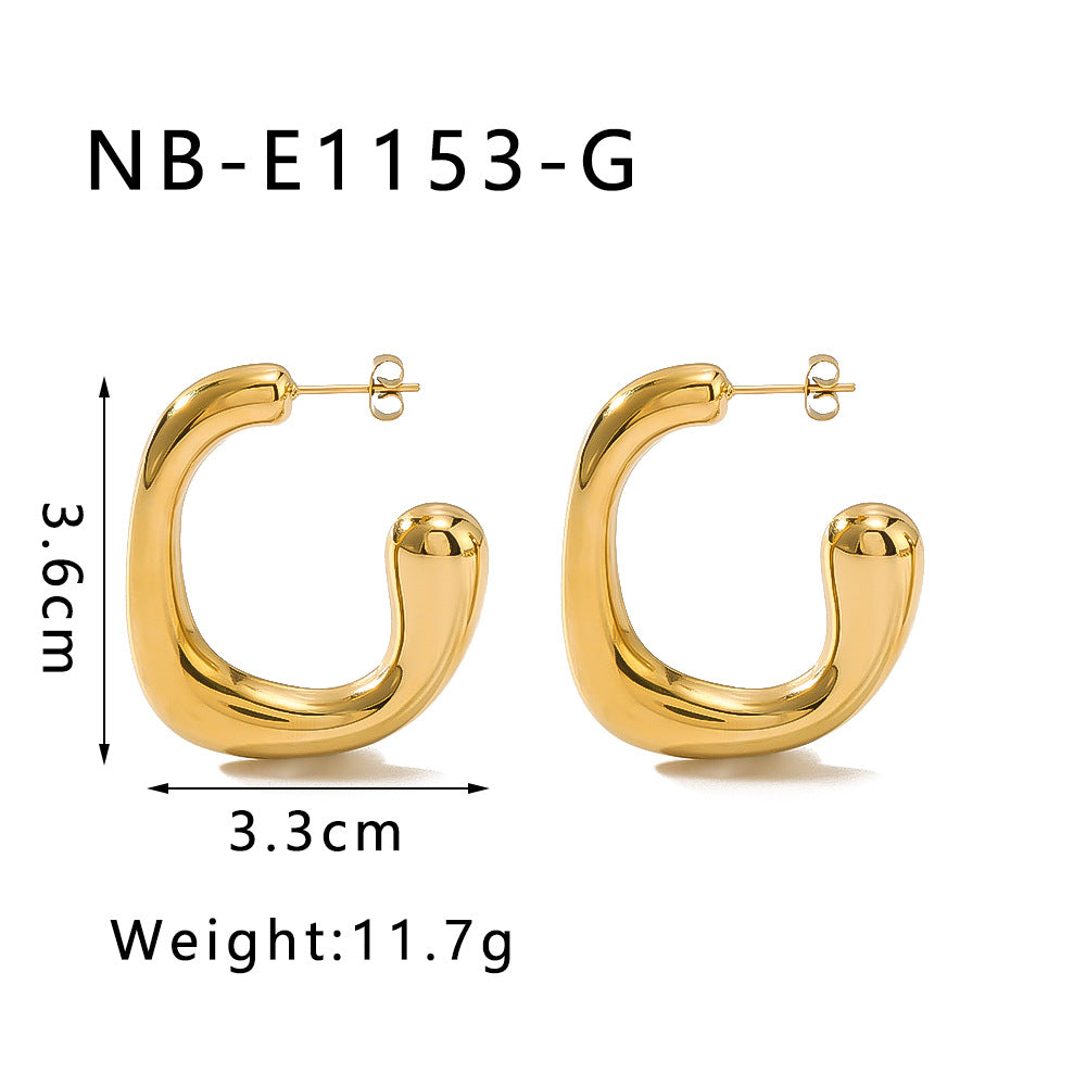 Minimalist Geometric C-Shaped Stainless Steel Hypoallergenic Earrings with 18K Vacuum Plating