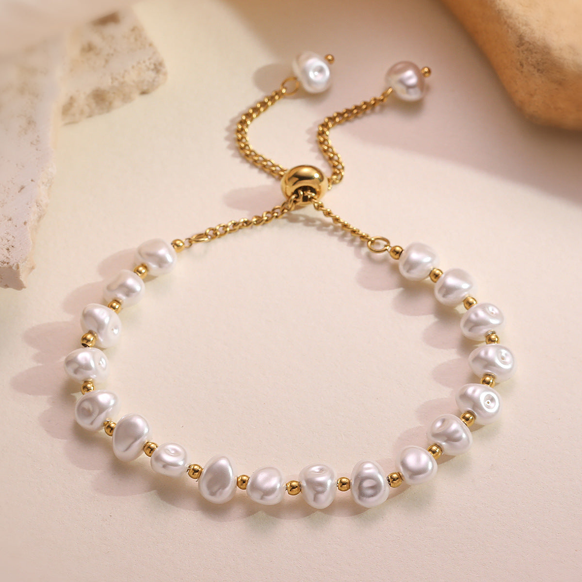Elegant Baroque Irregular Pearl Geometric Stainless Steel Bracelet for Women