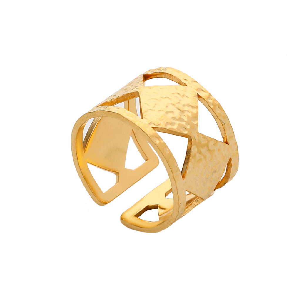 Minimalist Geometric Hollow Open Adjustable Titanium Steel Ring