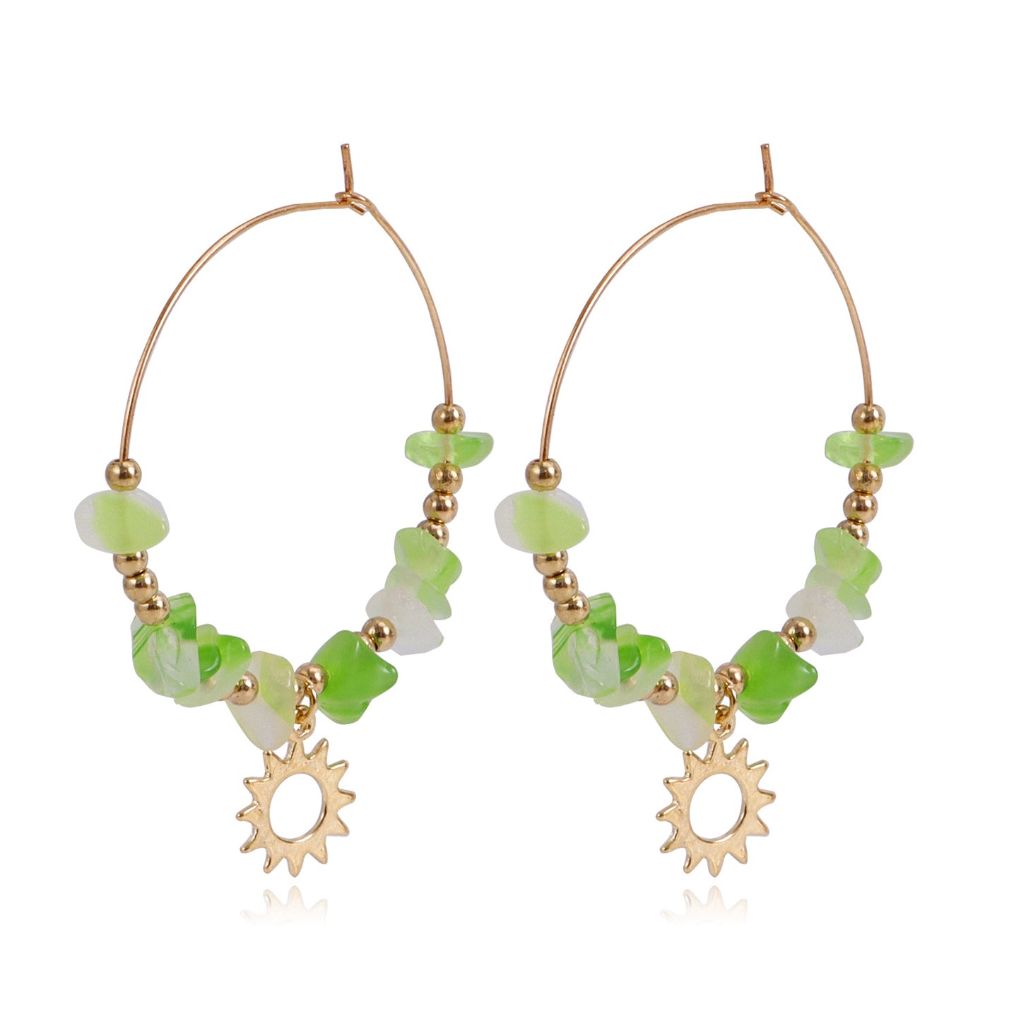 Pendientes de aro bohemios geométricos de turquesa para mujer con acabado de aleación chapada y motivo lunar inspirado en la naturaleza