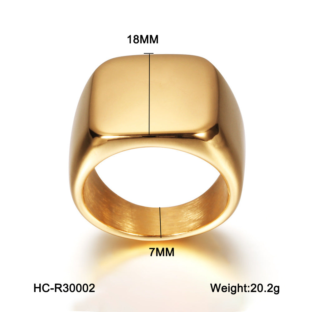 Minimalist Geometric Titanium Steel Ring with 18K Gold Plating Smooth Solid Square Band Luxury Women's Fashion Ring