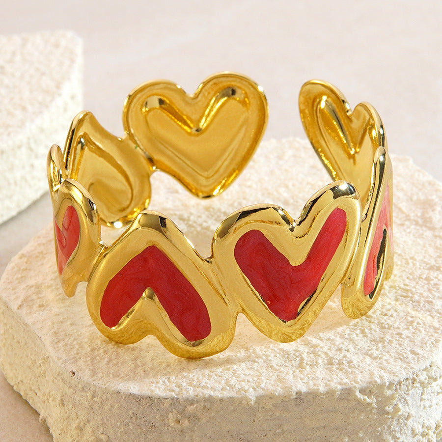 Sweet Heart Drip Oil Enamel Stainless Steel Open Cuff Bracelet