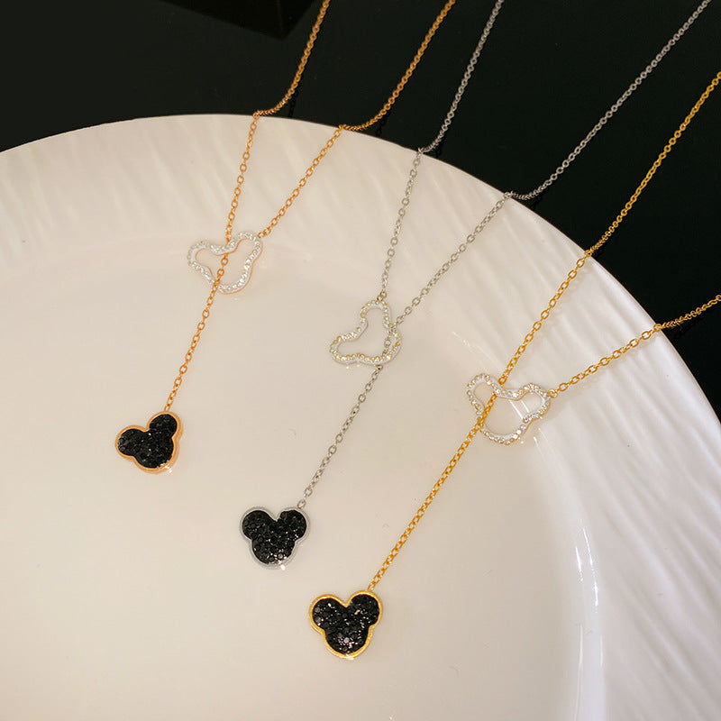 Full Cubic Zirconia Mickey Mouse Cartoon Titanium Steel Plated Necklace
