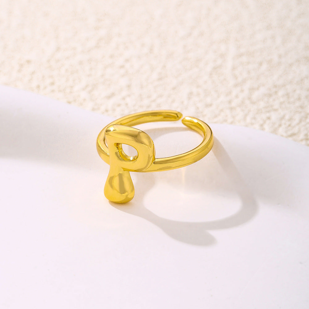 Anello da donna minimalista a forma di lettera in rame placcato oro Anello regolabile aperto Gioielli di lusso fatti a mano