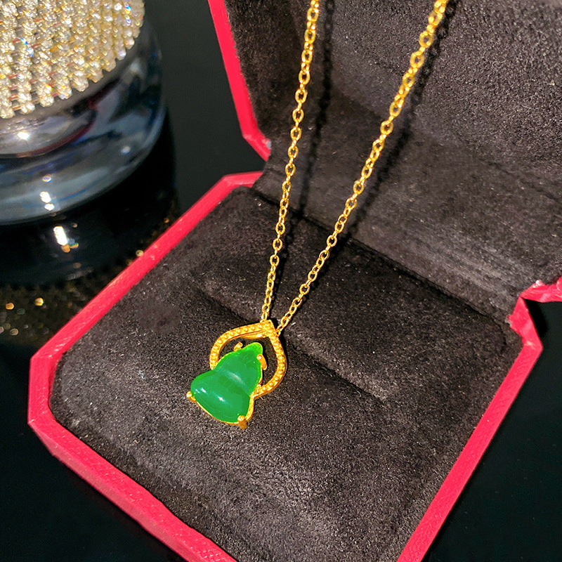 Sweet Minimalist Gourd Brass Pendant with Cubic Zirconia Inlay Titanium Steel Necklace for Women