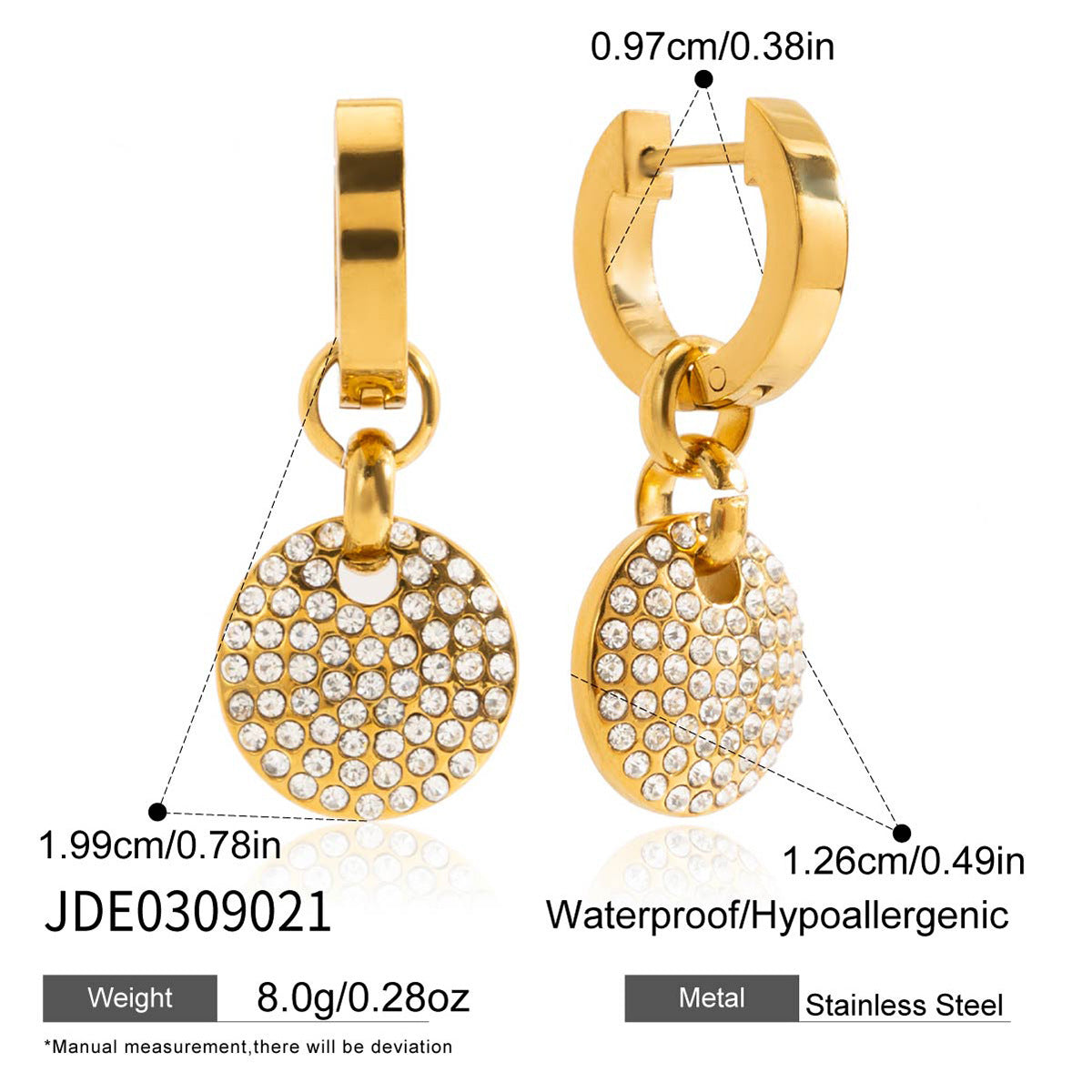 Orecchini da donna geometrici in acciaio inossidabile con intarsio in strass, gioielli di moda minimalisti elettroplaccati