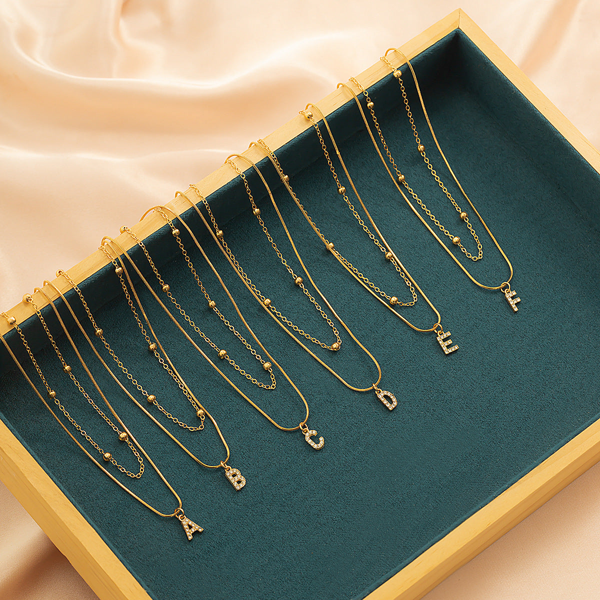 Minimalist Rhinestone Inlaid Letter Alloy Pendant Double Layer Snake Chain Necklace for Women