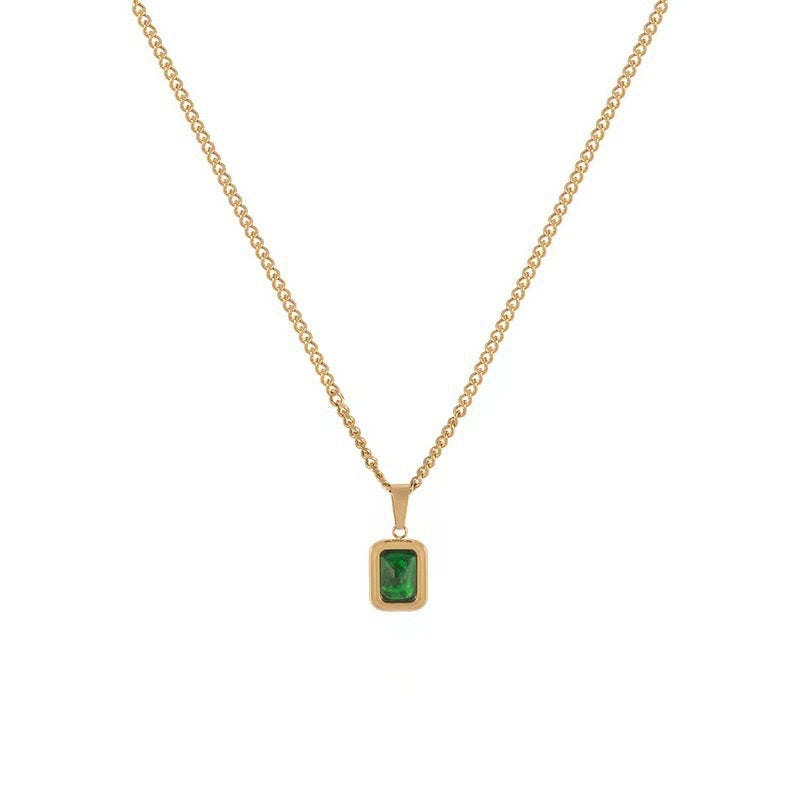 Geometric Green Rhinestone Pendant Necklace for Women in Titanium Steel with Plating Finish