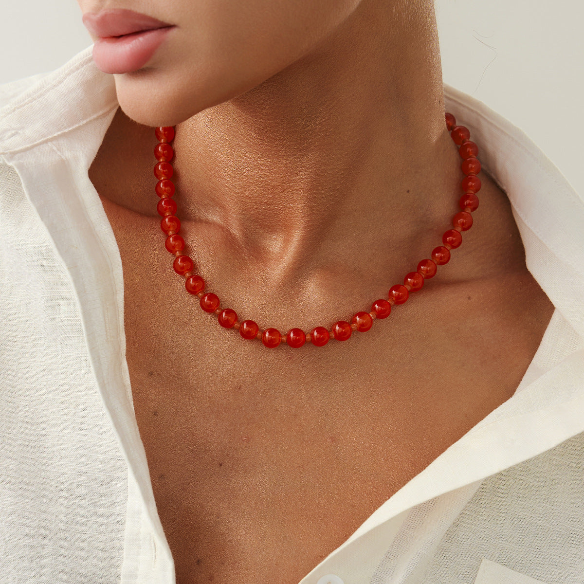 Collar de perlas redondas étnicas de colores con cuentas minimalistas para mujer, cadena de clavícula con cuentas de cristal