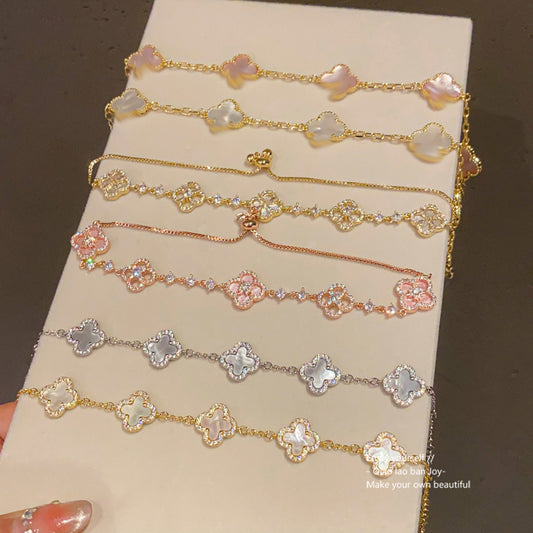Sweet Elegant 18K Gold Plated Brass Geometric Floral Bracelet for Women